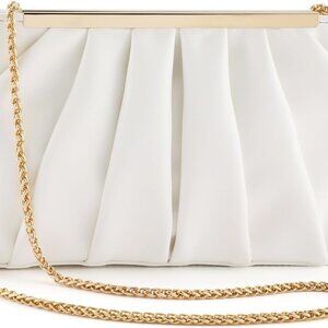 Timeless White Formal Clutch Purse with Metal Accents - Women’s Evening Handbag